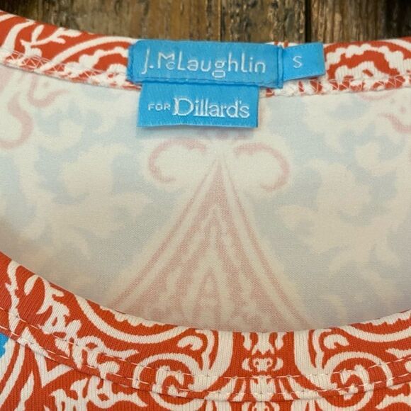 J. McLaughlin S Blue Orange Bali Design Round Neck Long Sleeve Top - Picture 5 of 8